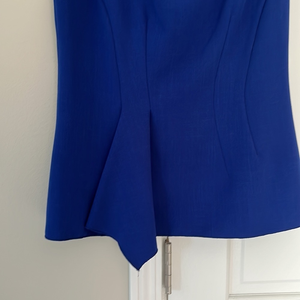Anne Klein Sleeveless Blouse Peplum Drape Asymmetrical Detail Royal Blue - Picture 2 of 4